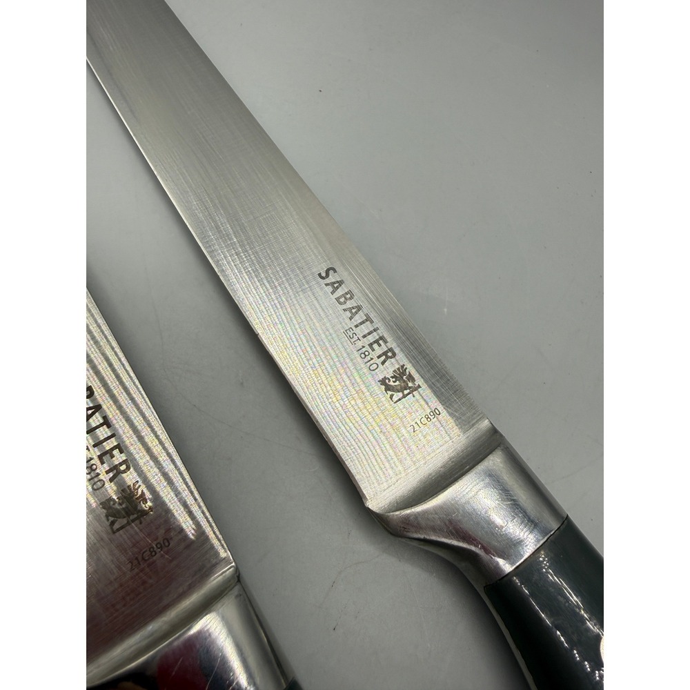 Sabatier 21C890 2 Piece Knife Set 7in Santoku 8in Slicer Damascus Etched Steel - Picture 6 of 16